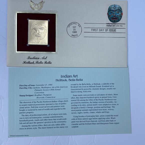 22kt Golden Replica Stamps 6 Piece Set Indian Art & Christmas 1980 - Picture 4 of 11